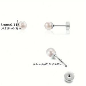 18K 금도금 이지 페이크 진주 스터드 귀걸이 - 스테인리스 스틸 저자극성 스터드 귀걸이, 데일리 착용 및 선물용, 발렌타인데이 주얼리 선물 (1쌍/3쌍)
