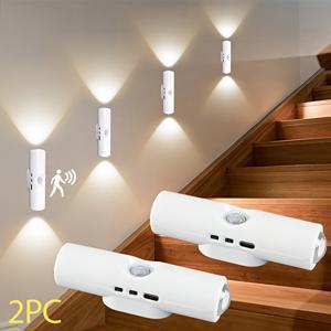 4개/2개 LED 모션 센서 멀티컬러 조명, 3색 LED 듀얼 헤드 센서 조명, 밝기 조절 가능, USB 충전식 내장 500mAh 배터리, 침대 옆, 책상, 계단, 옷장, 지하실용 자석 스텝 조명, 최고의 크리스마스 선물
