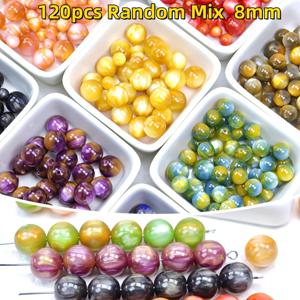 120개/100개 랜덤 믹스 신형 고품질 10mm/8mm 원형 유화 색상 레진 비즈 | 멀티컬러 (녹색, 파란색, 금색, 분홍색, 갈색, 터키석), | 주얼리 제작, 목걸이, 팔찌, 수제 비즈 - 수제 질감 루스 비즈, 유니크 비즈