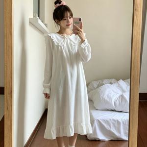 스위트 인형 칼라 잠옷 여성 봄/가을 순수 피트 스트립 레이스 긴팔 잠옷 루즈핏 외출 가능 홈웨어