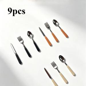 9피스 세트, 시뮬레이션 미니 식기 모델, 삼색 조합, 인형집 장식, 합금 소재, 미니 장면 촬영 소품