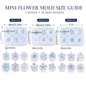클레이 몰드 작은 꽃 레진 실리콘 몰드 3개, 펜던트 귀걸이 목걸이 열쇠고리용 DIY 애호가 주조 실리콘 몰드