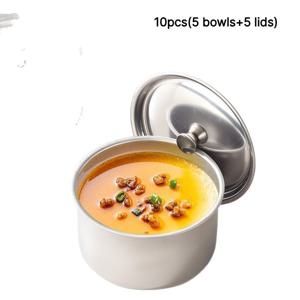 10개입 (볼 5개, 뚜껑 5개) 스테인리스 스틸 찜기 볼, 계란 끓이기 가정용 찜기, 계란 수프 볼, 디저트 볼, 뚜껑 포함, 냄비, 크리스마스 및 할로윈 파티용 상업용 밥그릇, 저녁 및 음료 가능