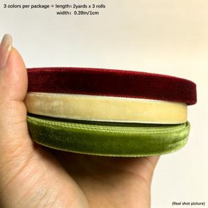 벨벳 리본 3롤, 크리스마스 트리 장식, 선물 장식, 꽃 장식, 리본, DIY 공예, 크리스마스 트리 장식용