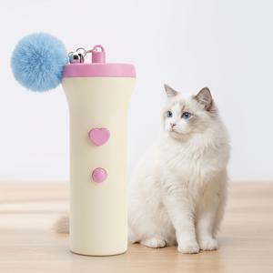 휴대용 보관 전동 고양이 발사기, 자동 수납식 낚싯대, 플러시 벨 및 폼폼 볼 교체 가능, 미끄럼 방지 아크 핸들로 휴대가 편리한 그립감, 스프링 버퍼 디자인으로 애완 동물 치아 보호, 래그돌에 적합