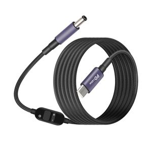 USB-C to 5.5X2.5mm 호환 140W PD 트리거 나일론 브레이드 케이블 (실시간 전압/암페어/와트 디지털 디스플레이 포함), 노트북, 라우터, 스피커, 팬 및 전자 제품 전원 라인용 5V/9V/12V/15V/20V/28V 조절 가능, 1.5M/4.9FT