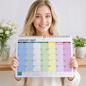 1개 그라데이션 캘린더, 2027년 1월 ~ 2028년 6월, 18개월, 11.8 X 8.6인치, 골드 더블 와이어 코일, 넉넉한 공간 디자인, 두꺼운 종이 번짐 방지 쓰기, 선명한 월 인쇄, 완벽한 날짜 및 날 수 표시. 스케줄 플래너 역할