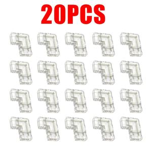 20개 90도 L자형 COB LED 스트립 코너 커넥터, 2핀 8mm 폭 무연 직각 커넥터, 베어 보드 COB LED 테이프용 플립 탑 퀵 커넥트 어댑터, LED 스트립 조명 추가 장치