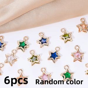 6개 11X14mm 구리 별 모양 인레이 라인스톤 참 펜던트, 주얼리 제작 패션 팔찌 목걸이 귀걸이 헤어핀 휴대폰 체인 장식 공예용 (랜덤)