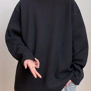 280G 양면 플리스 반팔 긴팔 티셔츠 남성용 - 가을 신상 트렌디 브랜드 프린트 캐주얼 스웨트셔츠 루즈핏 아우터웨어 보온 베이스 레이어