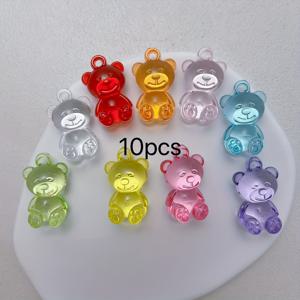 아크릴 컬러풀 투명 곰돌이 펜던트 10개, 랜덤 혼합 색상, DIY 목걸이, 휴대폰 고리, 헤어 타이 액세서리 및 기타 장식용 펜던트용