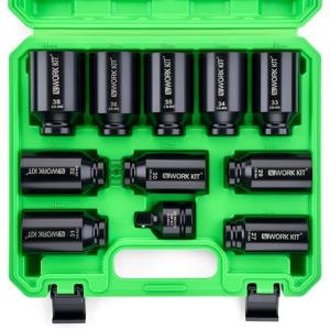 1/2인치 드라이브 딥 대형 임팩트 소켓 세트, 11피스 미터법 휠 액슬 너트 렌치, 27mm-38mm 사이즈의 대형 미터법 자이언트 세트, 3/4~1/2 어댑터, 트럭 베어링 잠금 너트용, 공구 세트, 훌륭한 선물
