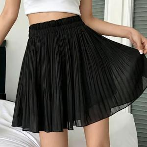여성 봄 여름 단색 플리츠 디자인 우아한 캐주얼 A라인 숏 스커트