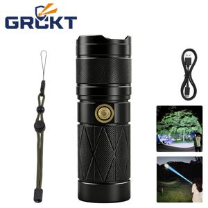 1개 3단 고용량 18650 리튬 배터리 장시간 사용형 미니 손전등, 30W LED 비드, 망원 줌, Type-C USB 출력 지원, 5단계 조명 모드, 4단계 테일라이트 모드, 테일 레드라이트, 18650 배터리 3개, 초대용량 배터리, 긴 배터리 수명, 알루미늄 합금 소재