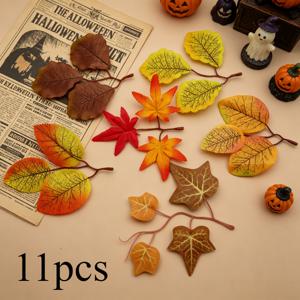 가을 테마 인조 파티 장식 11/22개, 혼합 색상의 단풍나무와 낙엽, DIY 실내 레이아웃 장식용, 추수제전, 추수감사절, 가을 장식, 마당 장식, 집 및 침실 장식, 사실적인 나뭇잎