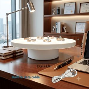25cm(9.8인치) 전동 턴테이블 디스플레이 스탠드, USB 케이블 연결 필요, 방향 조절 가능, 물리적 디스플레이 플랫폼, 사진 촬영, 라이브 스트리밍, 주얼리, 피규어, 제품 쇼케이스용 회전 베이스, , 주얼리, 예술품, 선물 진열에 적합 | 무광 마감 | USB 전원