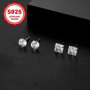 2개 4개 여성 패션 스터드 귀걸이 S925 실버 이지 트렌디 라운드 사각 스터드 인레이 합성 지르코니아 반짝이는 미니 귀걸이, 및 선물용으로 적합