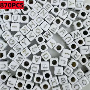 435개/870개 혼합 글자 3D 사각형 6mm 아크릴 비즈, 주얼리 제작 용품, 비즈 & 비즈 모음, 팔찌, 목걸이 및 기타 추가품용 스페이서 비즈
