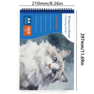 고양이 테마 수채화 스케치북 A4/A5, 300Gsm 고중량 콜드 프레스 미술 용지, 16매 전문가용 수채화 저널, 높은 흡수력 & 색상 안정성, 내구성 & 찢김 방지, 수채화, 과슈, 아크릴 & 혼합 미디어용, 아티스트에게 이상적