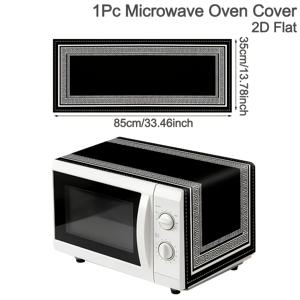 2D 평면, 전자레인지 커버 1개, 35*85cm 블랙 그리스식 열쇠문양 전자레인지 먼지 커버, 가정용 냉장고, 커피 머신, 에어프라이어, 세탁실 장식, 가정용 장식, 스토브 및 오븐 장식용 폴리에스터 장식용 전자레인지 상판 커버, 2D 평면