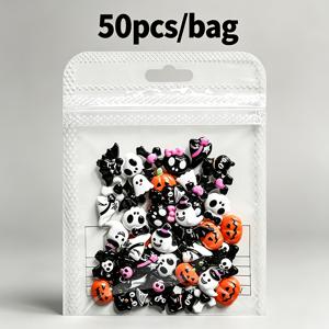 여성용 3D 레진 네일 참 50개 - 고딕 & 으스스한 플랫백 네일 장식, 라인스톤 보우노트, 미니 호박 박쥐 해골 검은 고양이 토퍼, DIY 매니큐어용, 할로윈 파티 액세서리용 네일 아트 용품