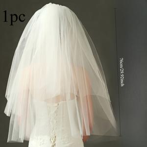 신부용 웨딩 베일 숏 2단 화이트 튤 블러셔 베일, 빗 포함 신부 헤어 액세서리 여성용 (화이트)