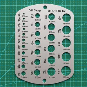 29구멍 드릴 비트 크기 게이지, 1/16-1/2 인치, 1.59-12.7cm, 분수 및 십진수 눈금, 볼트 나사산 직경 인덱스, 작업장 측정 가이드, 정밀 구멍 위치 식별 도구