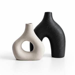 거친 질감의 조각품 예술 화병 세트 2개, 3D 프린팅 PLA 카페 홈스테이 드라이 플라워 장식품