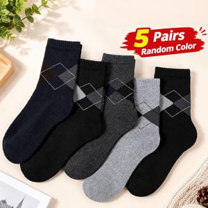 5켤레 사계절 양말, 남녀공용 사계절 마름모 양말, 편안하고 통기성 좋은 긴 양말, 노인용 양말, 남성 중년 및 노인용 양말, 아버지를 위한 아버지의 날 선물, 노인을 위한 휴일 선물, 색상 랜덤