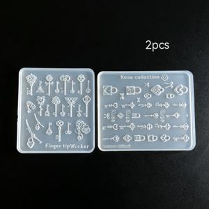 2개 3D 키 및 잠금 장식 네일 아트 실리콘 몰드, 투명 엠보싱 몰드, 젤, 아크릴 및 레진 매니큐어 장식을 위한 재사용 가능한 네일 참 템플릿