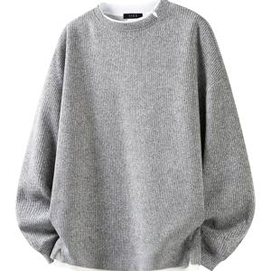 새로운 겨울 베이스 레이어 크루넥 긴팔, 입체 직물 질감, 독특한 오픈 칼라 디자인, 패셔너블한 캐주얼 스웨트셔츠