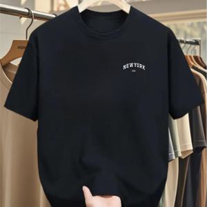 캐주얼 통기성 조깅 티셔츠, 여름용 남성 반팔 크루넥 패션 홈 아웃도어 스포츠 프린트 탑