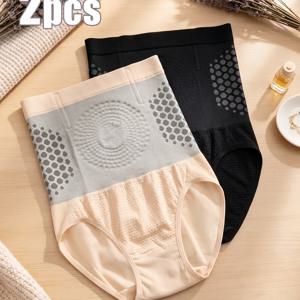 편안한 하이웨이스트 복부 보정 보정속옷 2개, 몸에 꼭 맞는 핏을 위한 부드럽고 통기성 좋은 고탄력 소재. 밑단 말림 방지, 조이지 않는 허리밴드. 집, 피트니스, 외출용으로 활용 가능. S-XL
