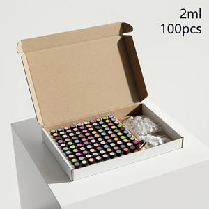 HCGOTOPLAY 호박색 유리 에센셜 오일 병 100개, 재충전 가능한 누수 방지 미니 약병, RFID 차단 유리 포함, 1/2/3/5ml 샘플 용기, 드로퍼 2개 및 컬러 라벨 스티커 포함, DIY 향수 및 여행용