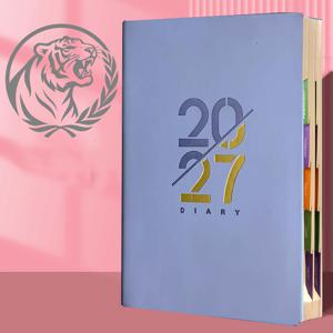 2027년 영어 스케줄 북 - A5 플래너, 320페이지, 인조 가죽 하드커버 에디션, 월별 및 일요일 레이아웃, 새로운 캘린더 로그: 자가 관리 체크인, 시간 관리, 사무실 사용에 적합, 모던 커버 디자인