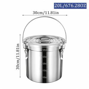1개 스테인리스 스틸 두꺼운 밀폐 버킷, 뚜껑 포함 휴대용, 20L 용량, 가정용 습기 방지 및 방충 쌀 버킷, 국 버킷/우유 버킷/유 버킷/물 버킷