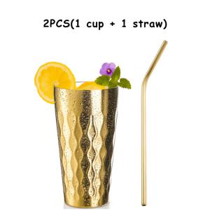 골든 디자인 450ml 스테인리스 스틸 빨대 포함 텀블러, 이중벽 진공 단열, 식품 등급 304, 충격 방지, 내열성 - 캠핑, 파티, 가정용으로 적합