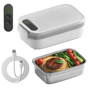 성인용 휴대용 도시락 - 14000mAh 배터리 전원 자가 온열 식품 워머 (Type-C 충전), 35.19Oz/1L 용량 휴대용 온열 도시락 (사무실, 학교, 캠핑용)