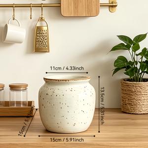 순수한 수제 레트로 물방울 무늬 세라믹 보관병, 자연스러운 아이스 크랙 디자인, 넓은 입구 주방 보관 용기, 큰 배 모양 꽃병, 데스크탑 꽃병