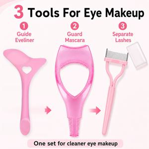 3pcs 아이 메이크업 도구 세트, 핑크 헬퍼 에이드 (아이섀도우 분리 빗 및 플립-오버 마스카라 보호대 포함), 데일리 아이 메이크업, 마스카라 발림, 터치업, 화장대, 여행용 화장품 가방, 선물용 래쉬 브로우 및 아이라이너 그루밍 도구