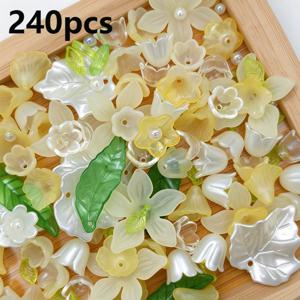 240개 옐로우 시리즈 혼합 꽃 액세서리 DIY 보석 만들기 키트, 헤어핀, 헤어 클립, 귀걸이, 목걸이, 팔찌 재료 포함