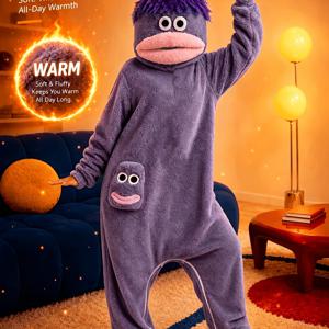 커플용 웃긴 만화 몬스터 Onesie, 여성 남성 플러스 사이즈 1pc 잠옷, 포근하고 두꺼운 따뜻한 후드 라운지웨어, 할로윈 크리스마스 코스튬 선물