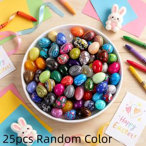 25개 천연석 미니 부활절 달걀, 연마된 수정 원석 달걀 장식품, DIY 수공예 장식, 휴일용 소형 선물, 색상 랜덤