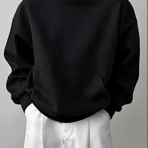 블랙 후드티, 캥거루 포켓, 남녀공용 캐주얼 아우터