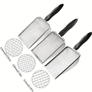 3개입 스테인리스 스틸 고양이 모래 삽 (2.0mm/3.8mm/5.0mm 구멍 사이즈), 튼튼하고 세척이 용이한 애완 동물 배설물 삽, 고양이 배변 청소에 편리, 미세 모래에 적합
