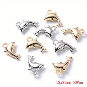 50pcs 12x25mm 플라스틱 CCB 소재 펜 던 트 쥬얼리에 대 한 황금 은빛 동물 돌고래 펜 던 트 DIY 목걸이 팔찌 귀걸이 액세서리 만들기