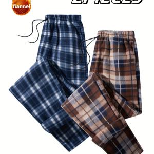 남성용 양면 가을/겨울 긴 바지 2pcs, 사선 포켓과 싱글 버튼 플라이, 남성용 브러시드 따뜻한 홈팬츠, 부드럽고 따뜻한 주름 없는 약간 신축성 있는 남성용 운동 캐주얼 긴 바지