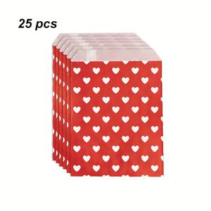 25개 발렌타인데이 선물 가방 13X18Cm 빨간색 하트 종이 트리트 백 – 파티, 결혼식, 생일, 베이비 샤워용 작은 선물 가방, 사탕, 쿠키, 작은 선물용 종이 봉투 – 로맨틱한 빨간색 사랑의 하트 디자인