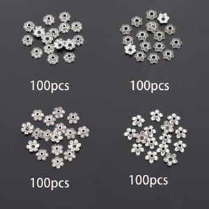 400개/1박스 /6mm 비즈 & 비즈 모음 5엽 작은 꽃 장식 엔드 캡 엔드 커버 하트 모양 꽃잎 펑크 스페이서 비즈 꽃잎 점찍기 패턴 스트링 비즈 스페이서 꽃 꽃 홀더 장식 비즈 주얼리 제작 키트 (적합)