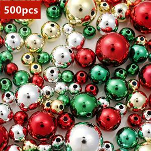 500개 4-10mm 크리스마스 컬러 라운드 비즈 혼합 세트, DIY 주얼리 만들기 & 커플 핸드메이드 선물에 완벽한 우정 팔찌
